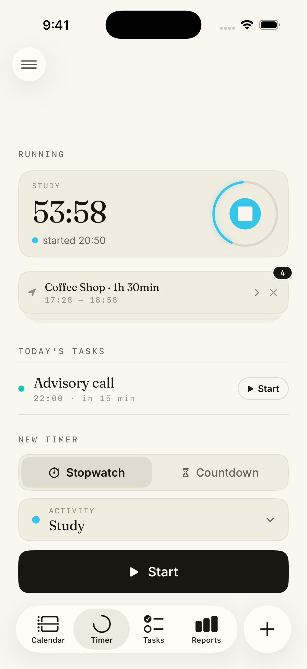 Timer screen
